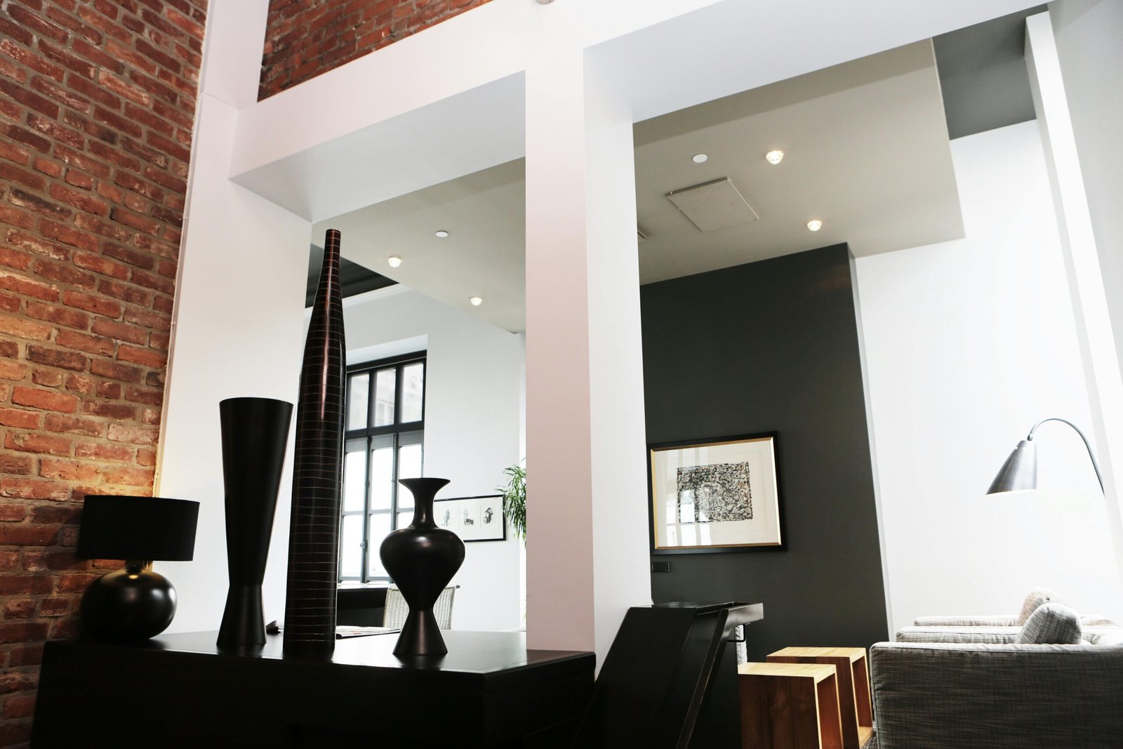 A stylish living room inside a chic city loft